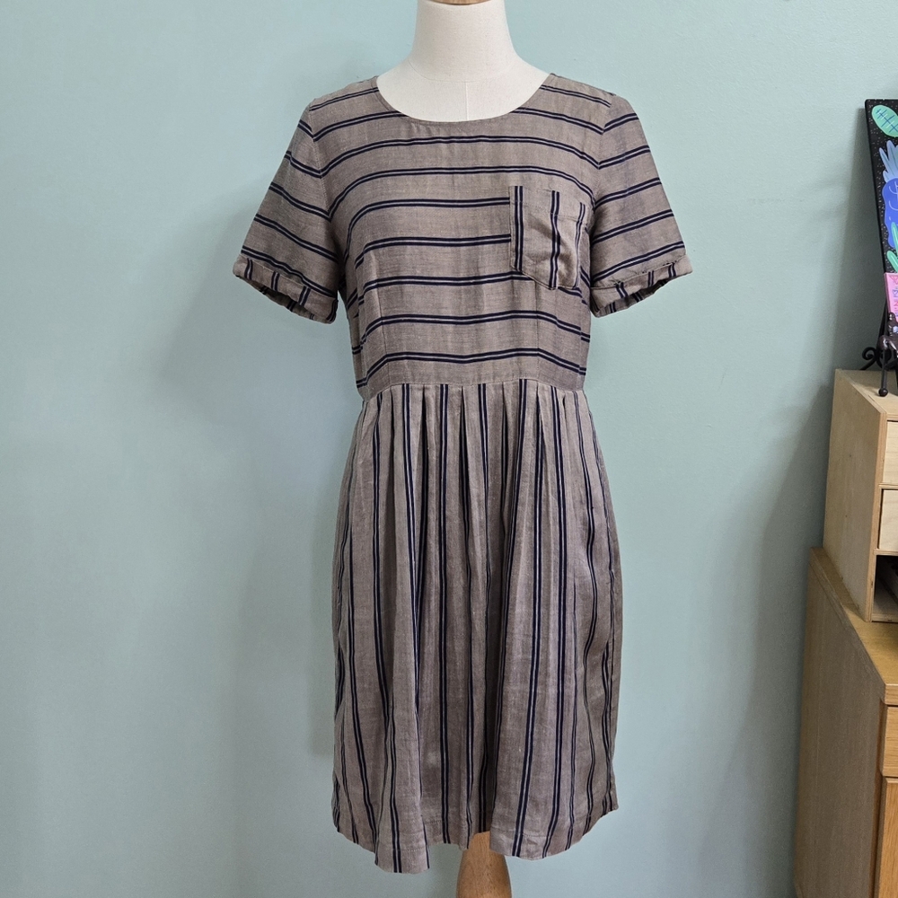 Madewell Broadway & Broome Linen And Cotton Striped Lined Dress POCKETS